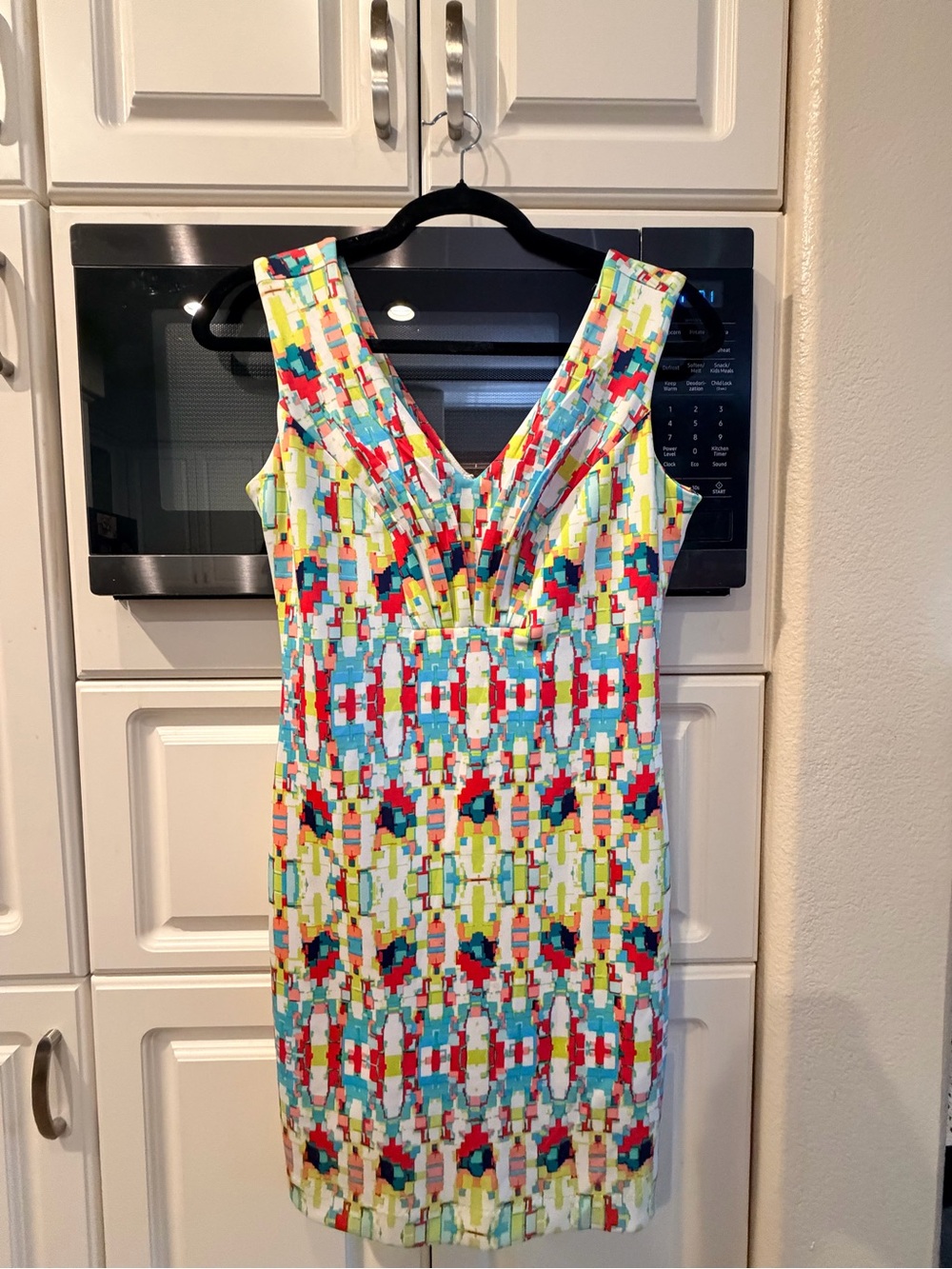 Colorful Geometric Midi Dress - Vibrant Multi-Color Pattern